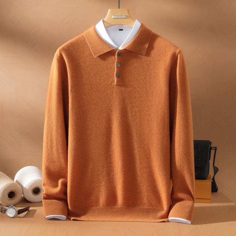 Men's 100% Pure Cashmere Four-Button Polo Collar Sweater - Autumn/Winter Knitwear