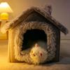 Складной домик для домашних животных, зимний плюшевый моющийся домик для кошек, кошачья кровать, теплый моющийся домик для собак, собачья кровать, палатка, ремень, съемный коврик