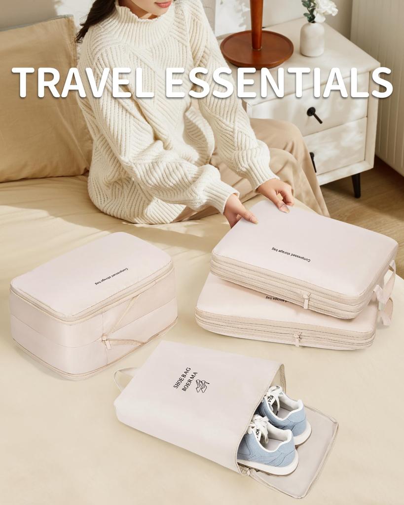 TRMF Compression Travel 4 Piece Travel Compression Travel Compression Compression Large Compression Clothes For Business Clothes Convenient Beige