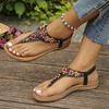 Fashion Women's Colored Beads Bohemian Sandals Elastic Band Clip Toe Flat Women Sandals Summer 2024 Comfort Non Slip Beach Shoes Woman
