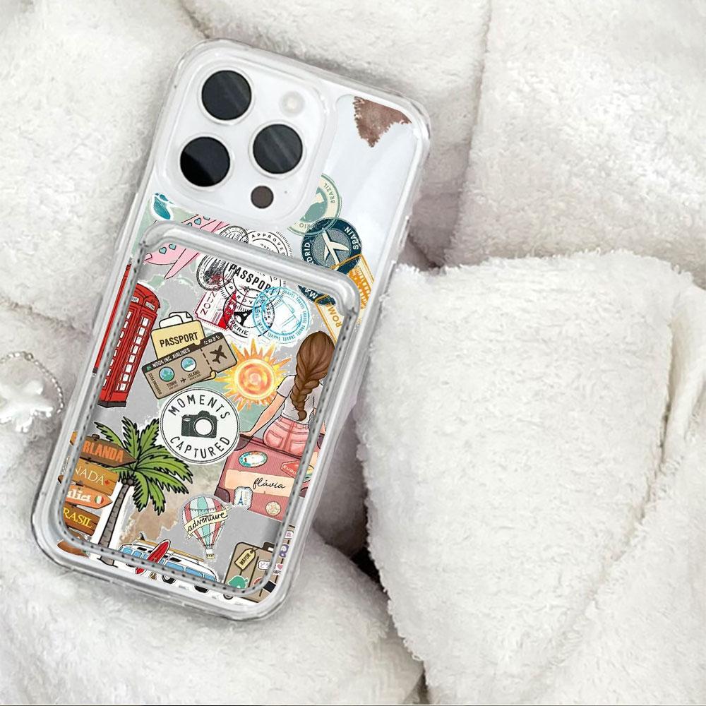 Fashion Tourism Label For Magsafe wallet Magnetic Card holder Phone Case For iPhone 16 13 16 15 12 14 17 Pro Max 16E Plus Cover