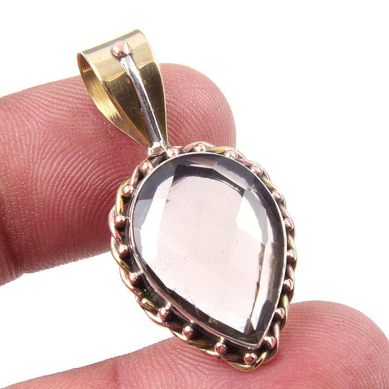 Natural Smoky Quartz 925 Solid Sterling Silver TwoTone Gift Pendant 1.50" M4n85