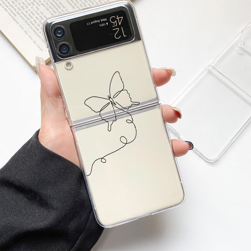 Модный Чехол с Цветами для Samsung Galaxy Z Flip 3 4 5 6 7 Жесткий Складной Z Flip4 Прозрачная PC Крышка Защита Подарок