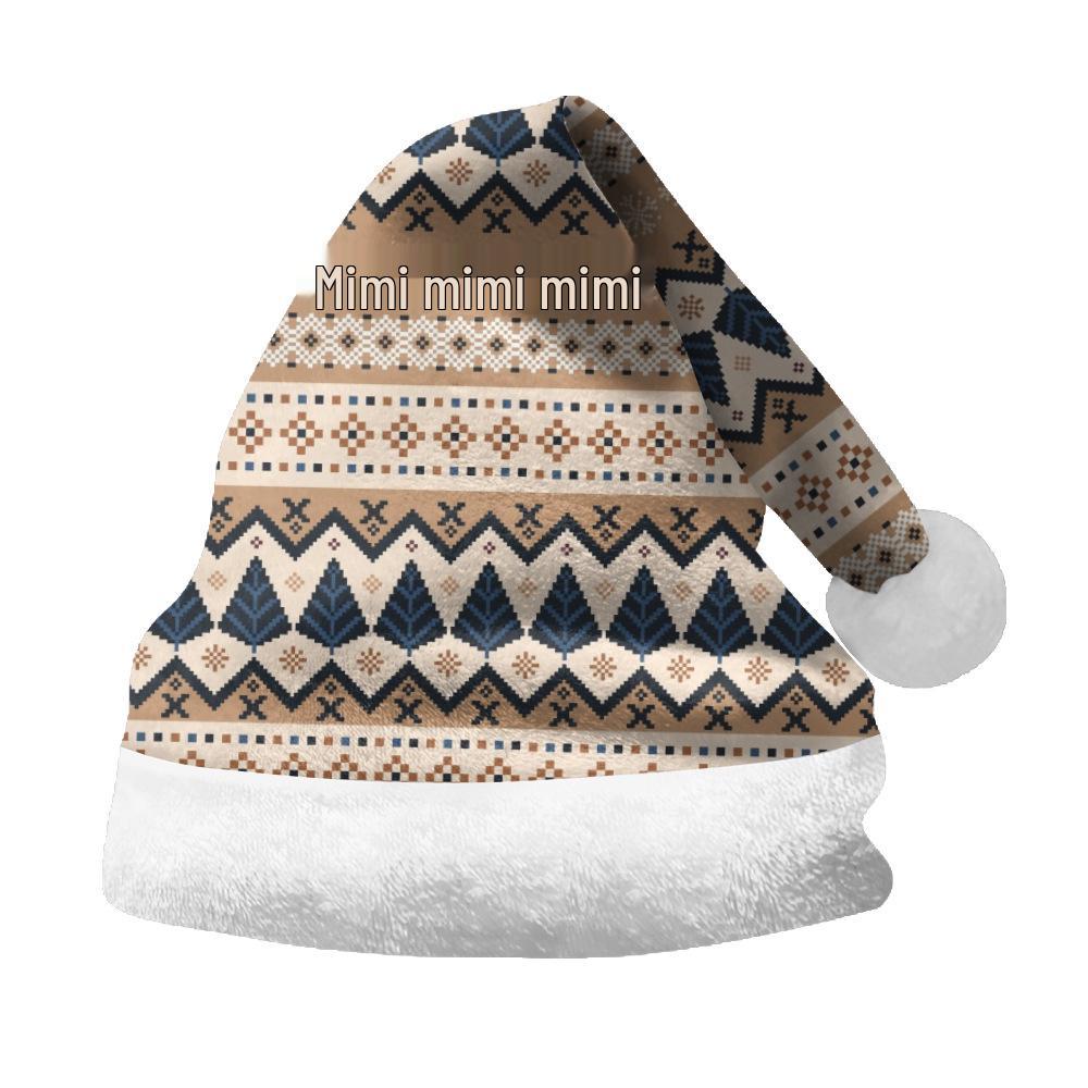 Рождественская двусторонняя флисовая шапка 2024 для взрослых и детей – Короткий плюш, Вельвет, с принтом рождественских элементов