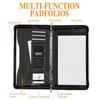 Portfolios  Organizer 4-Ring Binder Leather  A4 Zippered Padfolio with 10 Inch Tablet  Solar Calculator Card Storage and Writing Pad
