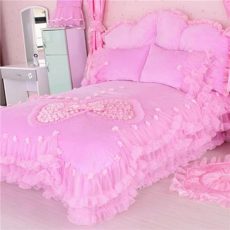 Размер King Size/Queen Size/Twin Size Кружевная утолщенная стеганая юбка-кровать Пододеяльник Наволочка Комплект из четырех предметов Теплая спальня Простое постельное белье Высокое качество