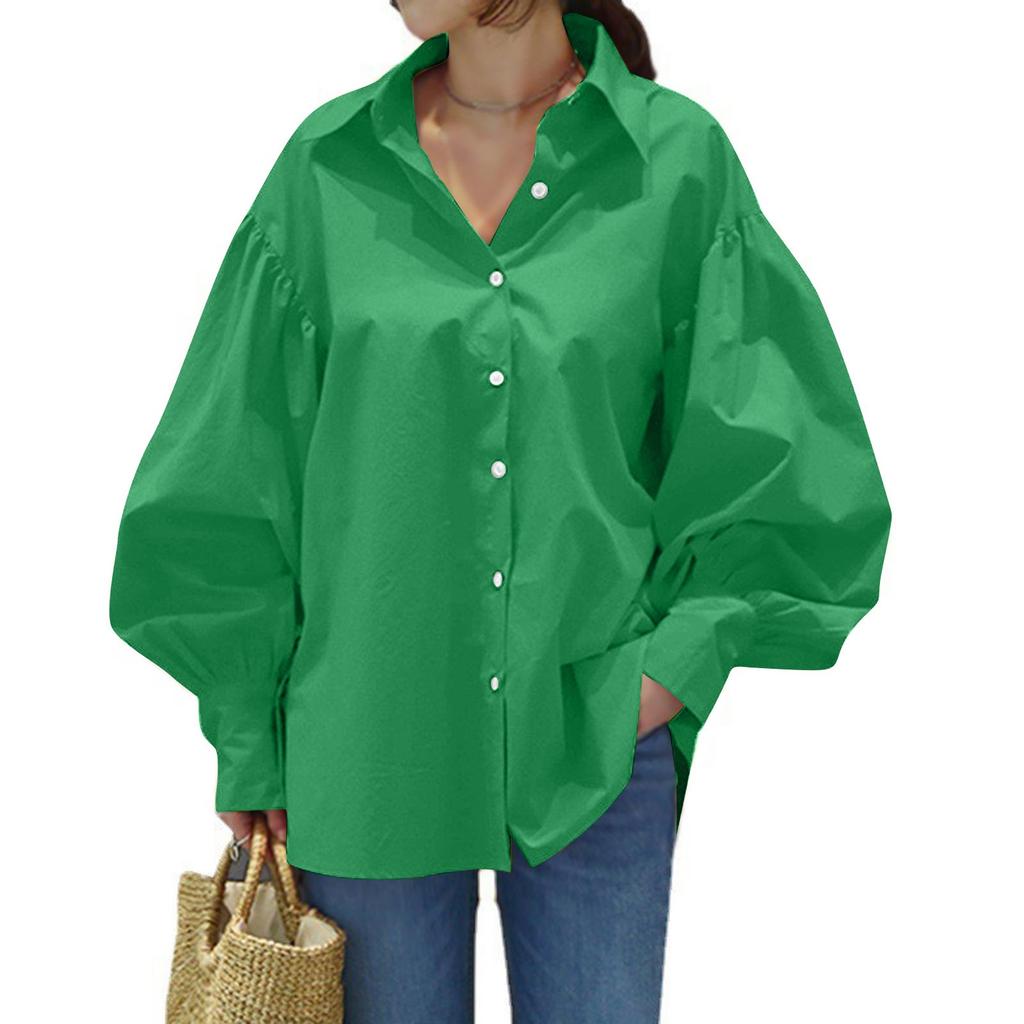 Женская повседневная однотонная блузка на пуговицах с длинными рукавами и лацканами