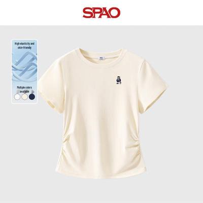 Женская облегающая футболка SPAO с коротким рукавом и плиссировкой