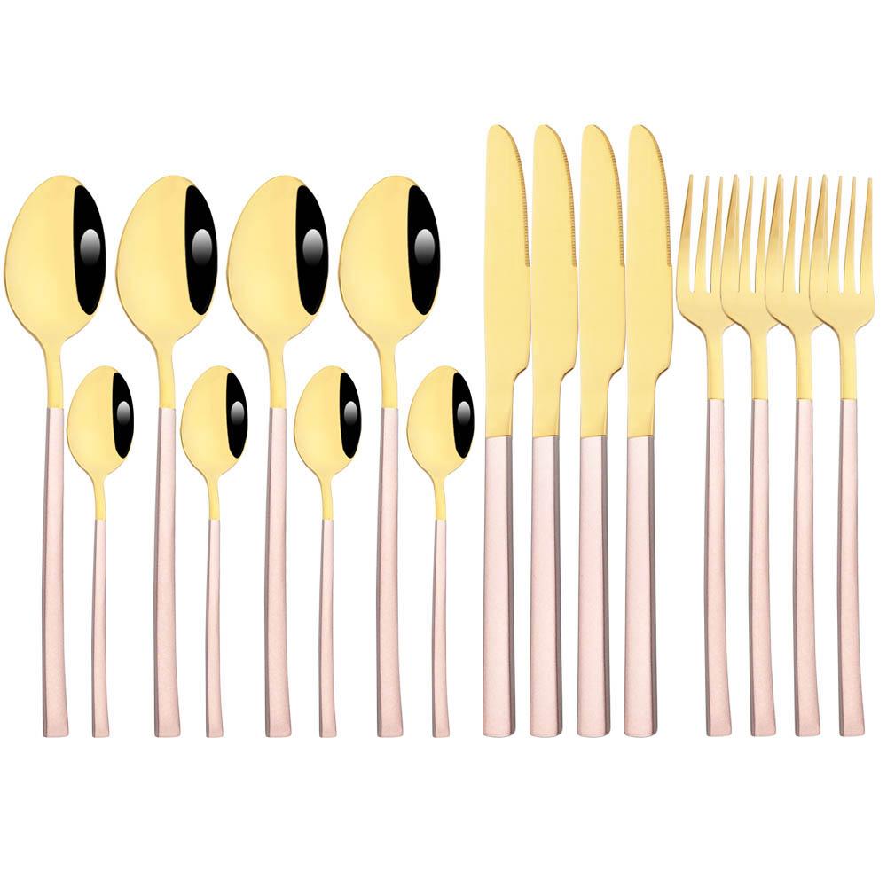 Jankng 16 шт. черные столовые приборы с золотой строчкой, набор посуды из нержавеющей стали, кухонный домашний набор столовых приборов в западном стиле, нож, вилка, ложки, набор посуды