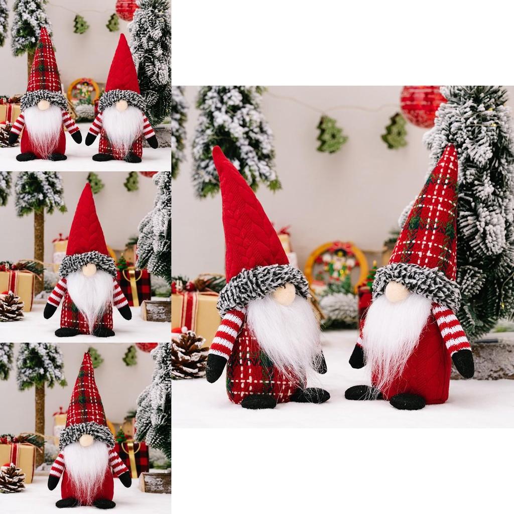 Charming Christmas Gnome Figurines With Cozy Plaid Hats Perfect For Festive Decorations