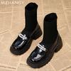 Модные женские кожаные ботильоны на среднем каблуке, туфли Мэри Джейн, женский тренд 2025, элегантные зимние новые вязаные снежные ботинки-носки с бисером, Mujer