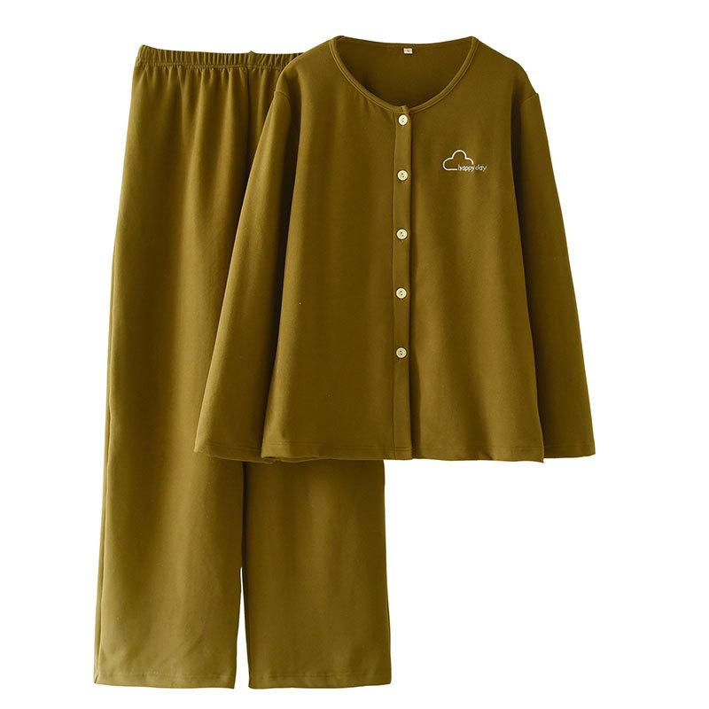 New autumn and winter women's German velvet pajamas homewear crew neck cardigan long sleeves trousers warm and thickened