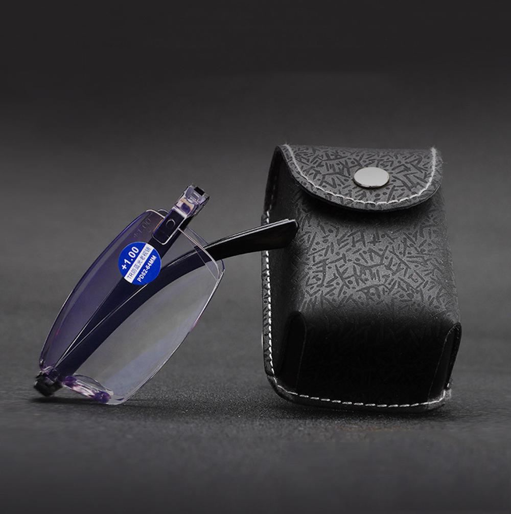 Two Pairs Foldable Reading Glasses Anti Blue Light Portable Rimless Frame for Women Men +0 75 To +4 00