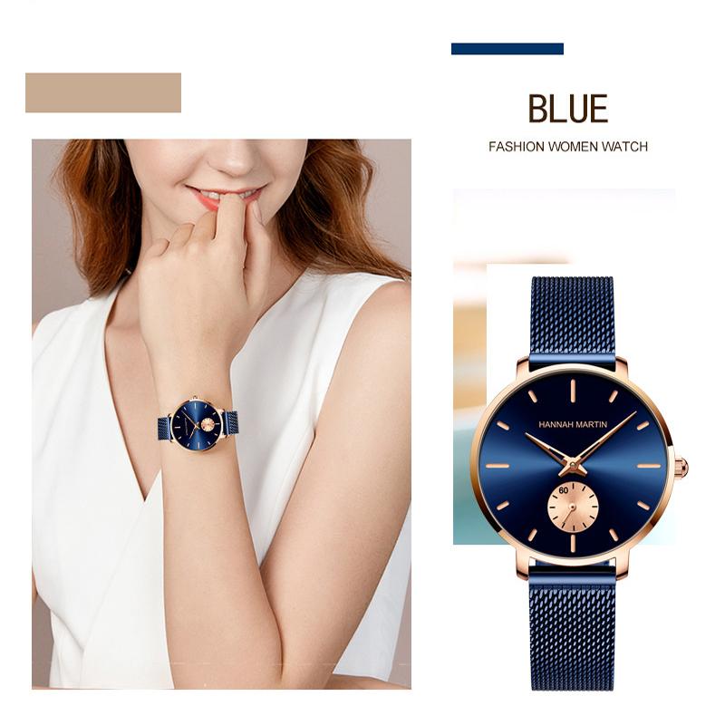Hannah Martin Small Seconds Dial Quartz Movement Fashion Watch Waterproof Simple Women Gold Mesh Belt Top Brand Ladies Watches
