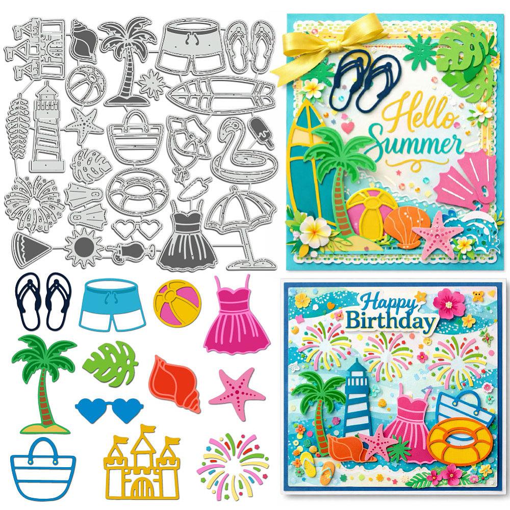 Summer Beach Carbon Steel Cutting Dies Stencils for DIY Scrapbooking Photo Album Decorative Embossing Paper Card Mixed Shapes 183x197x0.8mm