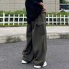 Men Pants with Multi Pockets Elastic Waist Wide Leg Oversized Vintage Cargo Pants Solid Color Streetwear Slacks for Outdoor Hiking Camping