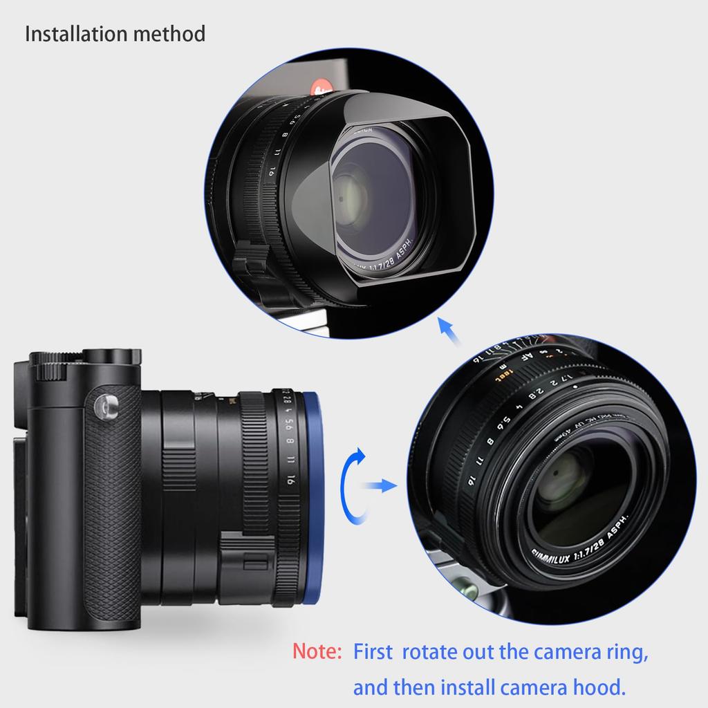 Металлическая квадратная бленда объектива Haoge Leica Q3 Q2 Q QP q3 Typ116 Аксессуары для камер Черный QP LH-LQB