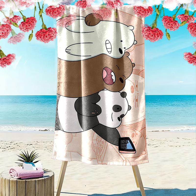 We Bare Bears Print Beach Towel, Large Soft Quick Dry Towel for Beach Camping Swimming