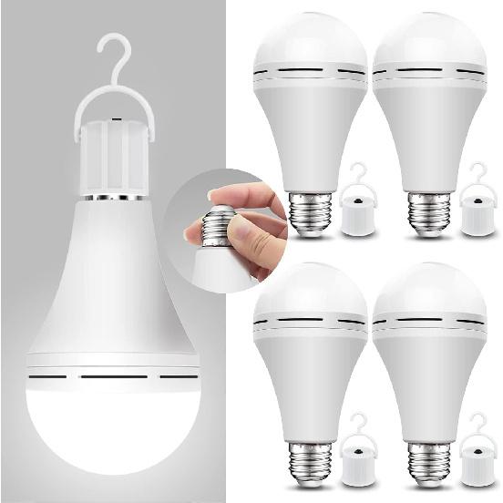 Neporal 4 Pack Emergency-Rechargeable-Light-Bulb, Stay Lights Up When Power Failure, 1500mAh 15W 80W Equivalent LED Light Bulbs for Home, Camping,