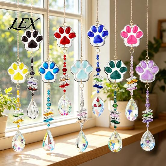 Crystal Rainbow Reflector Cat Paw Wind Chimes, Suncatchers for Windows Hanging, Water Drop Pendant Prism Maker Indoor Outdoor Home Garden Decor Cute