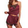 Женский кружевной топ без рукавов с цветочным принтом, 2 шт./компл., эластичный пижамный комплект с вышивкой на бретельках, тонкий пижамный комплект с высокой талией