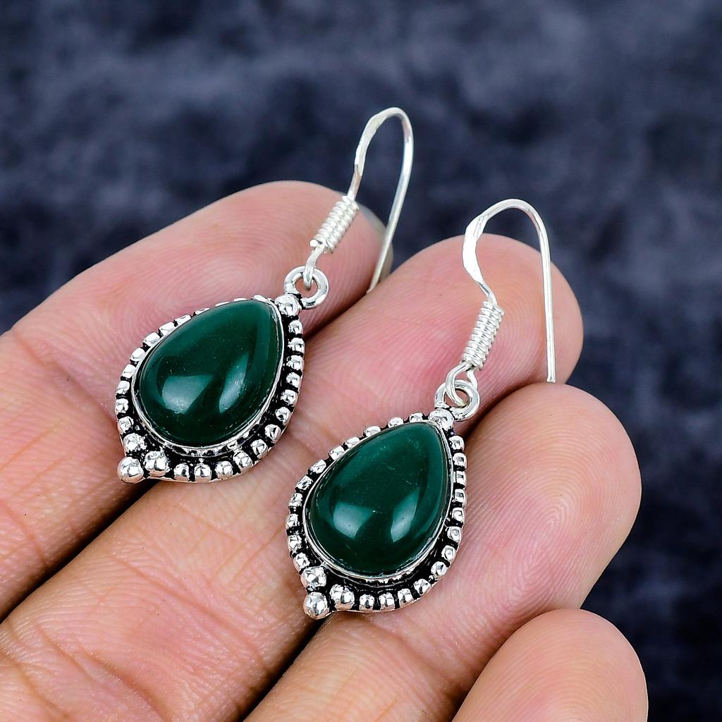 Green Onyx Gemstone Handmade 925 Sterling Silver Jewelry Earring 1.58" M-3366