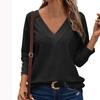 Women's Tops Casual V Neck Long Sleeve Buttons Hollow Out Shirts