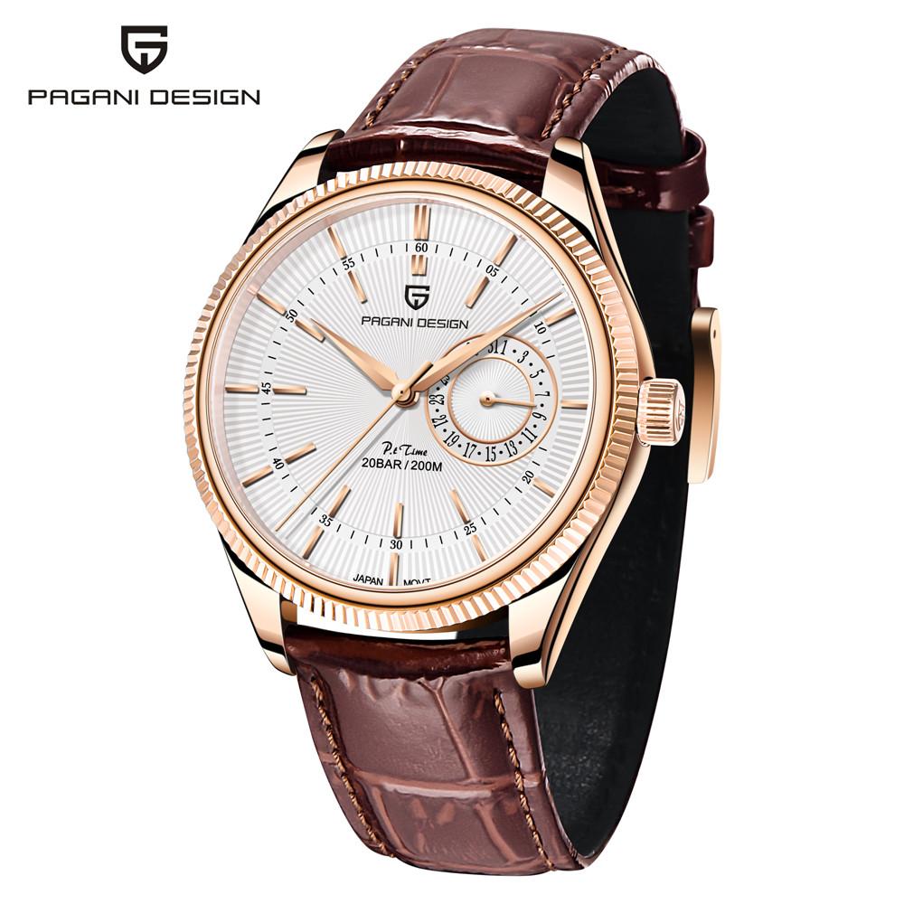 New PAGANI DESIGN Luxury Quartz Watch for Men Mechanical Travel Time Wristwatch Men's Leather 20 Bar Waterproof Japan VH65