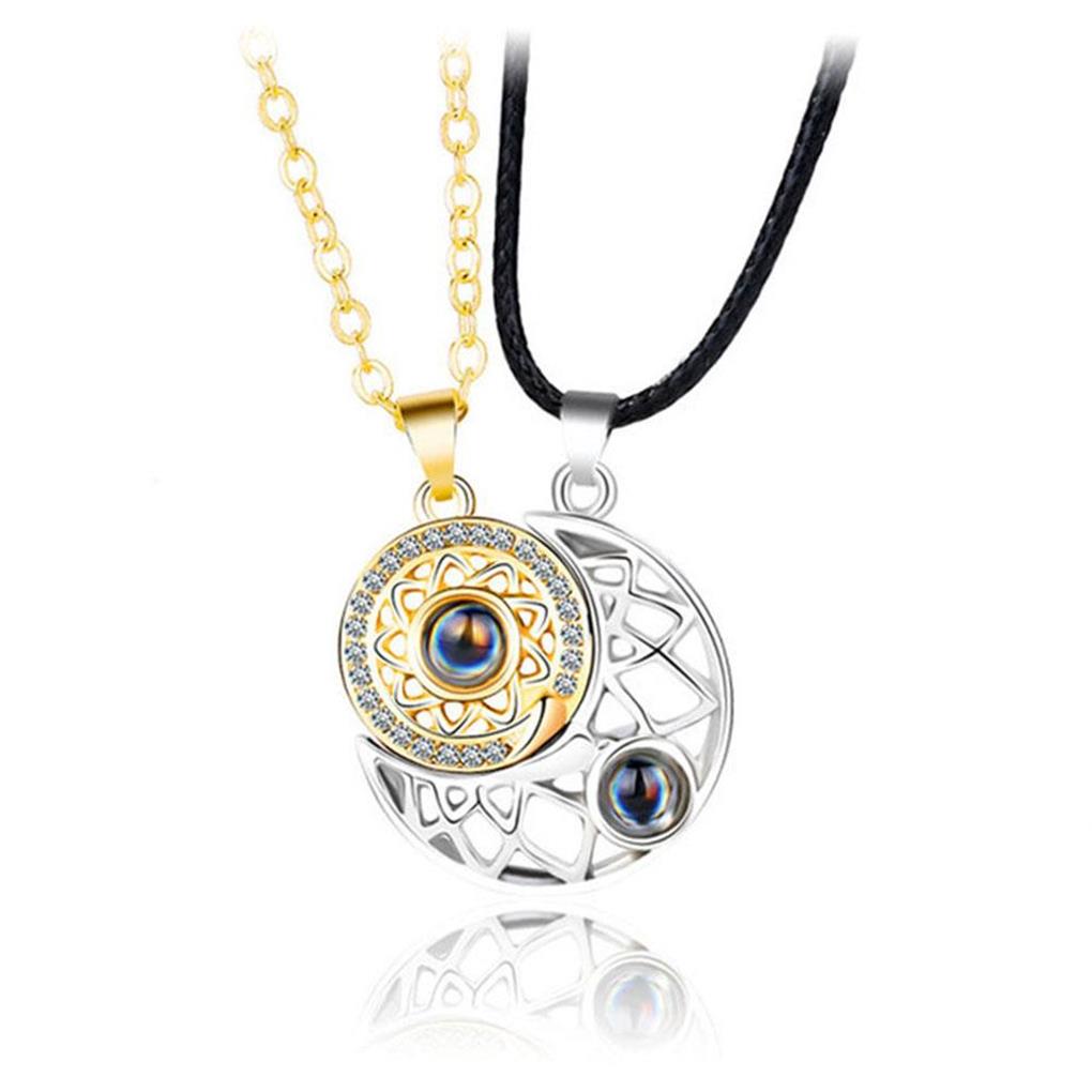 1 Pair Moon Sun Couple Necklace Decorative Electroplated Anti-rust Stylish Projector Pendant Ornament Birthday Gift