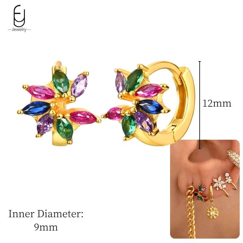 925 Sterling Silver Ear Needle Fashion Hoop Earrings Colorful Crystal Pendants Gold Earring Premium Luxury Women's Jewelry Gift