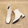 Thick Heel Square Head Short Boots, Thick Sole Heightened White Velvet Small Short Boots for Women's Autumn and Winter New Versatile