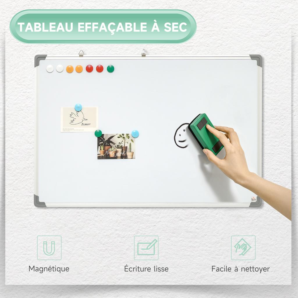 Magnetic Whiteboard with Aluminum Frame, 90 X 60 cm, with Markers, Eraser and Magnets