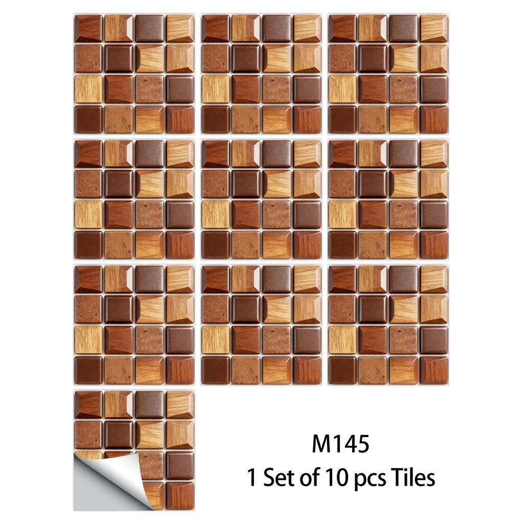 10Pcs Glossy Marble Mosaic Tile Stickers Waterproof Self-Adhesive Geometric Wall Floor Decals Kitchen Backsplash Home DIY Decoration