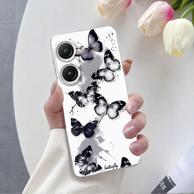 Чехол для Asus Zenfone 9 10 Роскошный чехол для телефона для Asus Zenfone 10 Мраморная Бабочка Цветок Прозрачный Мягкий Силиконовый Защитный Чехол