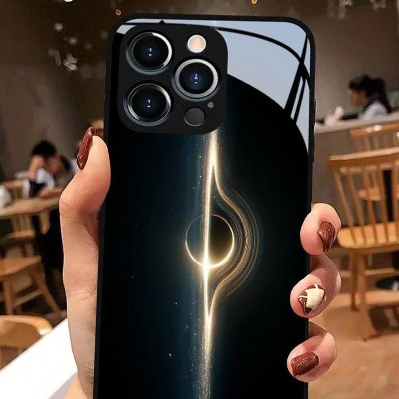 Закаленное стекло с узором светового эффекта черной дыры для телефона iPhone 11 12 13 14 15 16 17 Pro Max 17 Air 7 Plus XS X XR