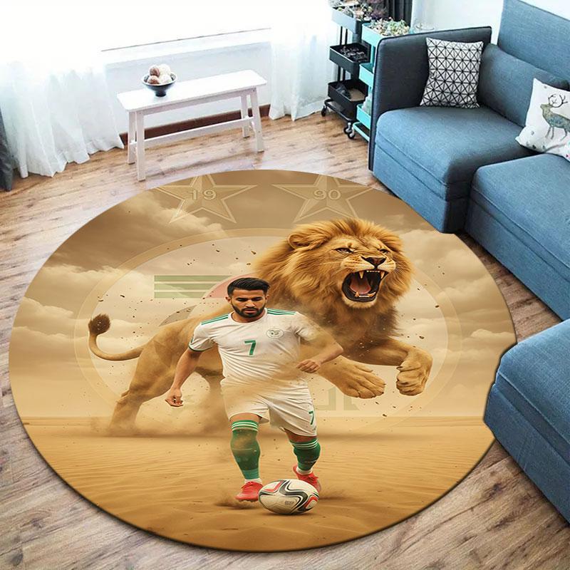 Algeria National Football Team Round Area Rug,Carpet Rug for Living Room Bedroom Sofa Playroom Decor,Non-slip Floor Mat