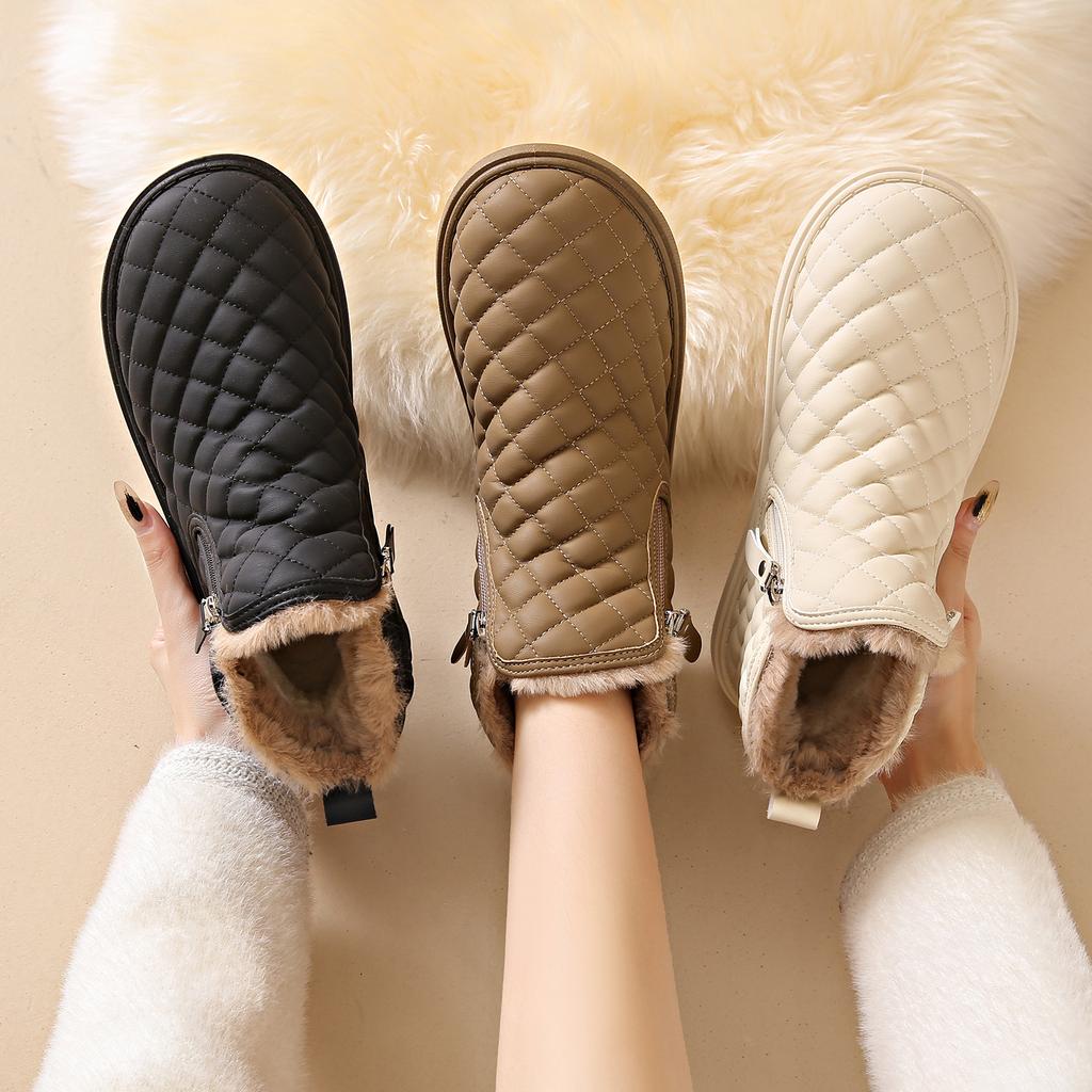 Зимние женские ботинки для снега, новые зимние утепленные бархатные высокие хлопковые ботинки с кожаной поверхностью, нескользящие, женские повседневные модные короткие ботинки