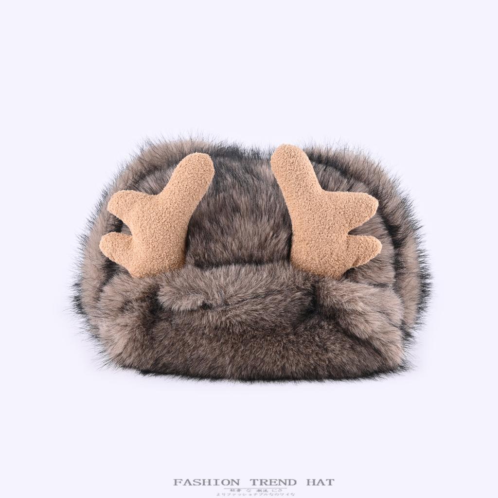 Плюшевая шапка с рогами женская зимняя утолщенная из искусственного меха норки теплая шапка для защиты ушей мужская велосипедная шапка от холода тренд