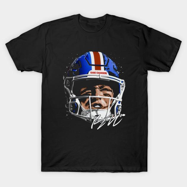 Asian Size Men Black Print T-shirt Bo Nix Denver Helmet No-Cut Heat Transfer Print Cotton Tshirt