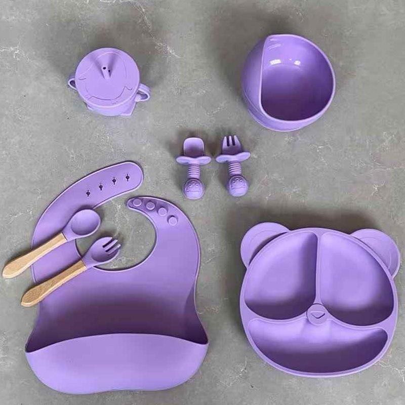 Silicone Baby Tableware: 8-Piece Set with Suction Plate & Bowl