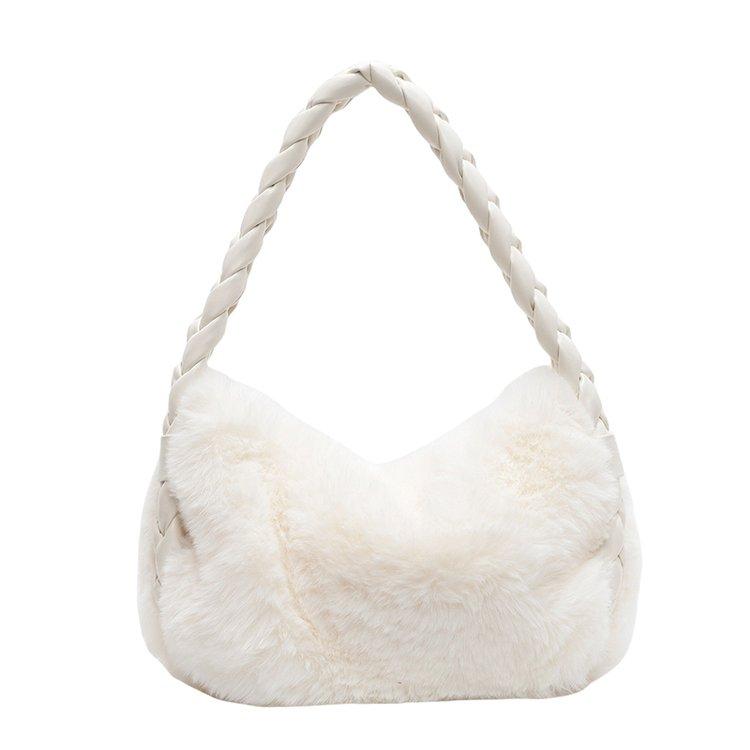 Осенне-зимняя новая плетеная плюшевая сумка подмышкой, симпатичная, простая, нишевая, дизайн, высокая вместимость, универсальная, женская