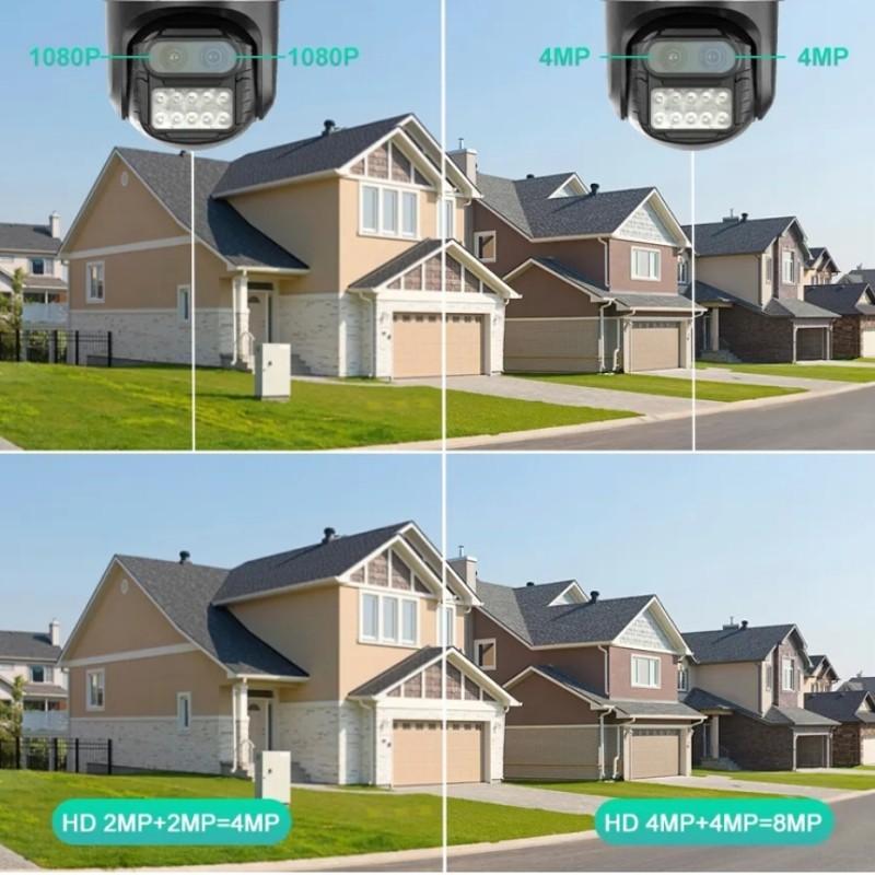 8-мегапиксельная IP-камера Wi-Fi, 4K, камера безопасности с двумя объективами, уличная 4K, автоматическое отслеживание, сирена, сигнализация, видеонаблюдение P2P ICsee CCTV PTZ Alexa