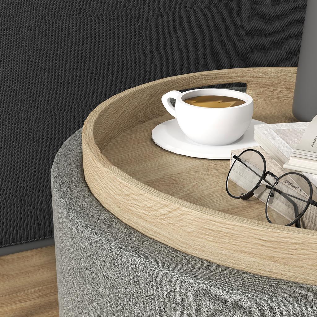 Hocker Upholstered Stool Linen Hidden Storage Reversible Lid 56 Cm X 56 Cm X 42 Cm Gray And Natural