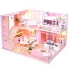 Moin Moin Scale Dollhouse Miniature DIY Kit Set DIY Model Room Style Modern Pink Floral Design Room Wedding Gift LED Light Acrylic Case 2305dh388 1/24
