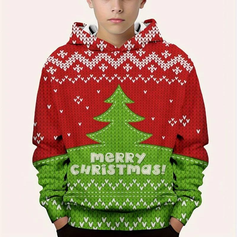 Детская одежда, рождественские забавные толстовки с принтом Санта-Клауса и дерева в формате 3D для мальчиков, повседневный осенний свитер с длинным рукавом для активного отдыха