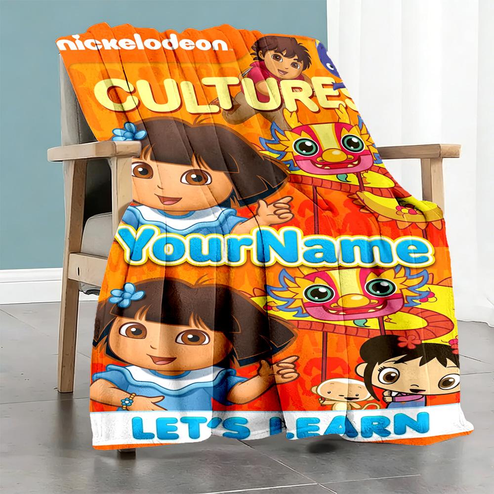 Dora Explorer Personalized Text Blanket Cozy Customizable Blanket Warmthful Decor for Couch Nap Bedding Chair Four Seasons Universal