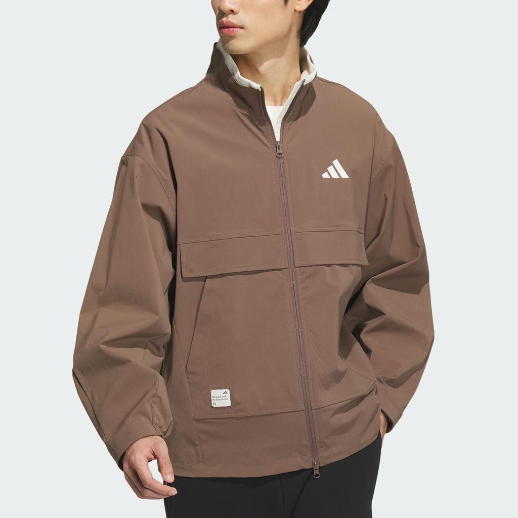 Adidas FW24 Woven Jacket Small Logo Series Outdoor Sports Casual Loose Long Sleeve Jacket Men Jacket Deep-Earth-Brown JM3407