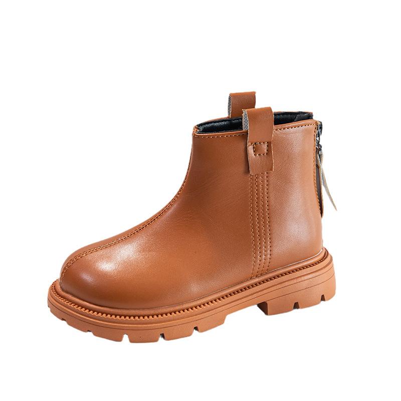 Fashion Girls Ankle Boots 2024 Spring Autumn New Fashion Back Zipper Girls Round Toe Leather Boots Children's Trendy Platform Shoes Kids