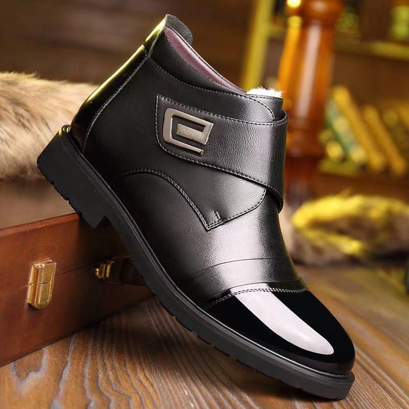 Men Leather Shoes High Top Shoes Men's Winter Velvet Thick Warm Men's Cotton Shoes Winter Snow Boots