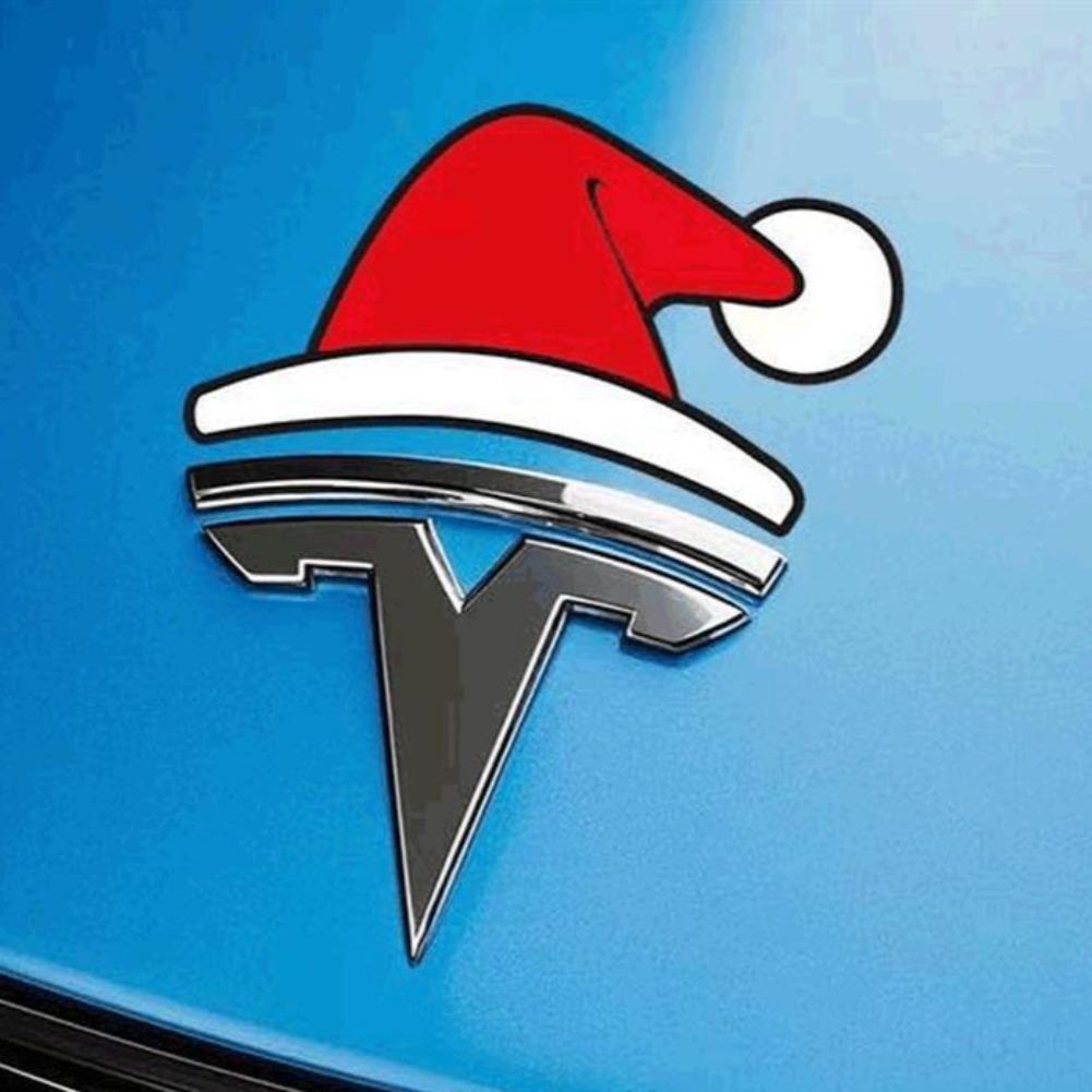Наклейки для рождественского украшения Tesla для Model Y Шапка Санты Модификация переднего логотипа Креативные автомобильные аксессуары Праздничные наклейки на шляпу